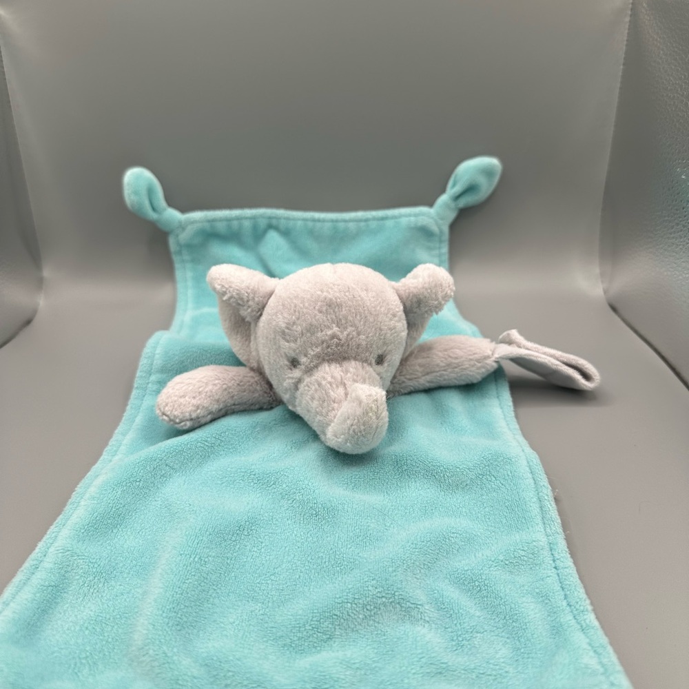 Carter’s Plush Elephant Lovey Security‎ Blanket Rattle Blue Long Rectangle Knots